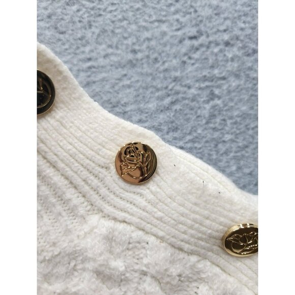 Draper James XS Cable Knit Sweater With Gold Button Accents On Shoulders High Ne - Picture 2 of 7